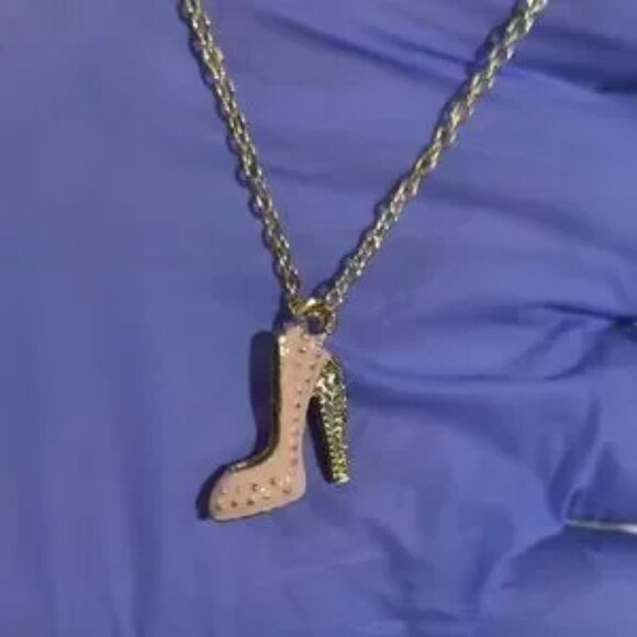 Gold & Pink High Heel Stiletto Pendant Necklace – Fashion Charm Jewelry - Women - Picture 6 of 9